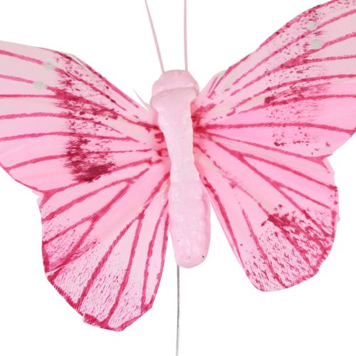 Product Decorative butterflies on wire colored feathers 5.5×8cm 12 pcs