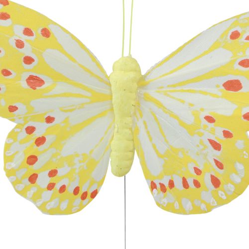 Product Decorative Butterflies on Wire Feathers Orange Yellow 7×11cm 12 pcs