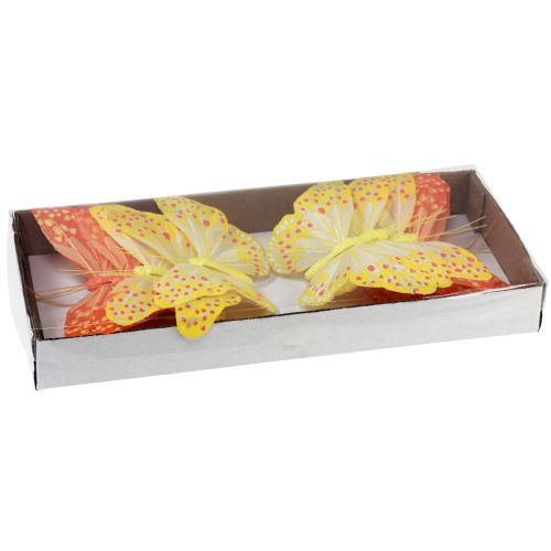 Product Decorative Butterflies on Wire Feathers Orange Yellow 7×11cm 12 pcs