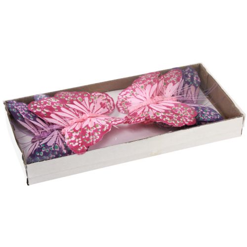 Product Decorative butterflies on wire feathers purple pink 7×10cm 12 pcs