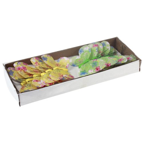 Product Decorative butterflies on wire yellow green flowers 6×9cm 12pcs