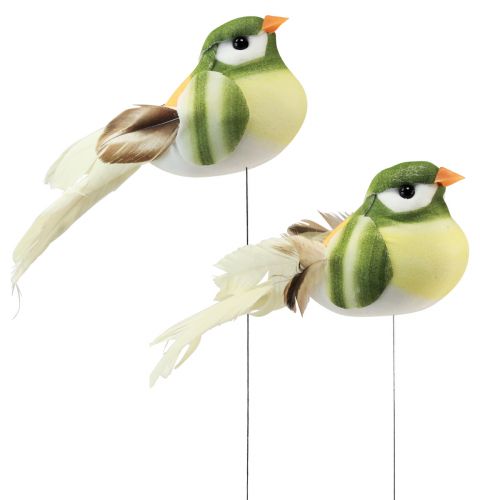 Floristik24 Feather Bird on Wire Decorative Bird with Feathers Green Orange 4cm 12 Pcs
