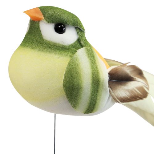 Floristik24 Feather Bird on Wire Decorative Bird with Feathers Green Orange 4cm 12 Pcs