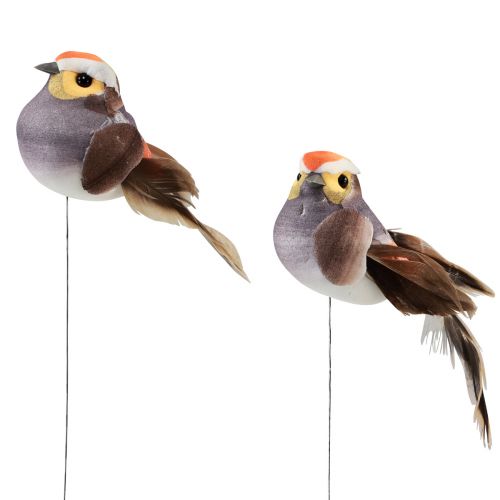 Floristik24 Feather Bird on Wire Decorative Bird with Feathers Grey 4cm 12 Pcs