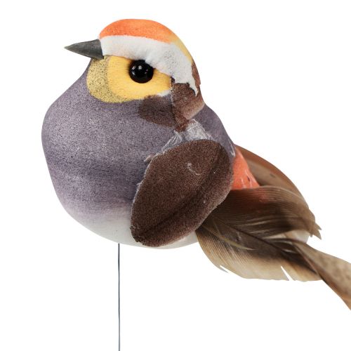 Floristik24 Feather Bird on Wire Decorative Bird with Feathers Grey 4cm 12 Pcs