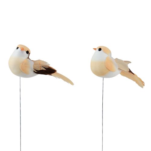 Product Feather bird on wire, decorative bird with feathers orange brown 4cm 12 pcs