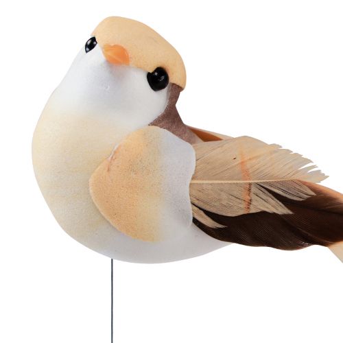 Product Feather bird on wire, decorative bird with feathers orange brown 4cm 12 pcs