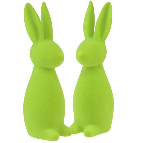 Flocked bunnies apple green – 2nd choice – Easter table decoration 8×10×29cm 2 pieces