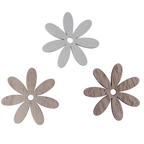 Product Scatter decoration wood flowers table decoration natural white Ø4cm 72pcs