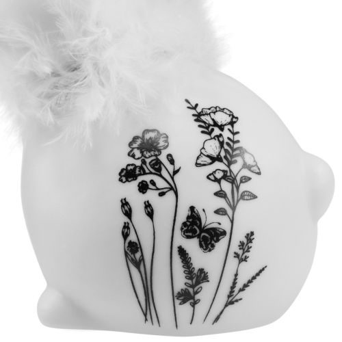 Product Ceramic Rabbit White Sitting Flowers Feathers 9×7×14cm 2pcs