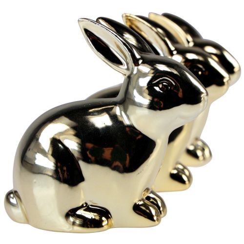 Ceramic rabbits gold rabbit sitting metal look 8.5cm 3pcs