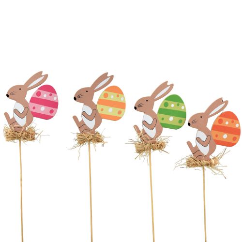 Flower plug wooden Easter bunny with egg colored 9.5cm 12pcs
