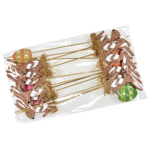 Floristik24 Flower Stick Wooden Easter Bunny with Egg Colored 9.5cm 12 Pcs