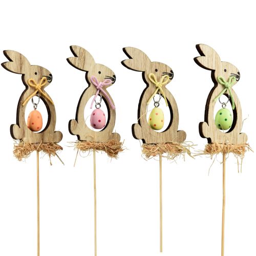 Flower plug wooden decorative plug bunny with egg 5x8.5cm 12pcs