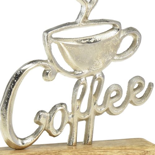 Product Metal Deco Coffee Silver Wood Base Natural 17.5x5x18cm