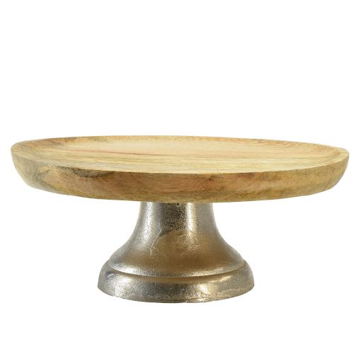 Floristik24 Decorative plate tray wood metal base natural silver Ø25cm
