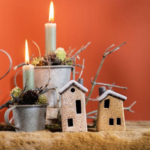 Floristik24 Charming set of 3 ceramic houses – Various colours, 9 cm – Atmospheric lighting decoration for every room – 3 pieces