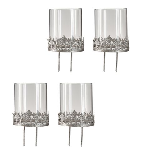 Floristik24 Tealight holder with glass silver antique Ø7cm 4 pcs