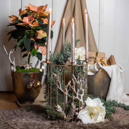 Product Advent wreath to fill, candle holder for Christmas, metal decoration golden, antique look Ø26cm H39cm