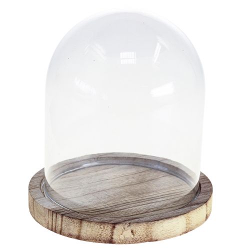 Floristik24 Glass bell decoration wooden plate table decoration mini cheese bell H13cm