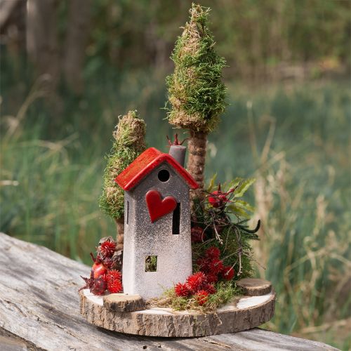 Floristik24 Ceramic house lantern with red roof and heart window – 17.5 cm 2 pcs