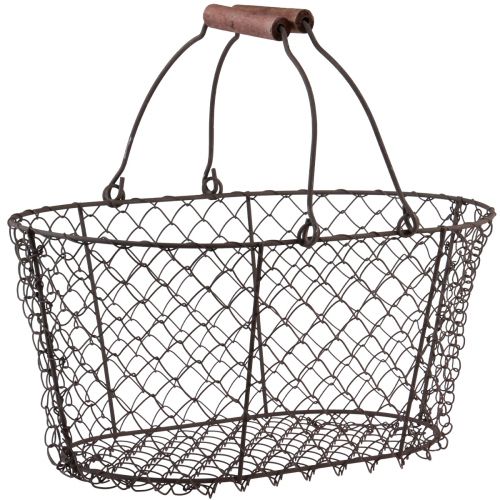 Wire basket mesh basket metal basket rust handle wood L30cm