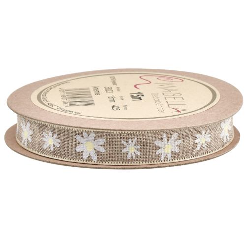 Product Gift ribbon flowers brown white decorative ribbon 15mm 15m