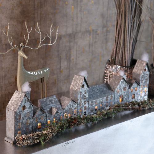 Metal House Row with Tealight Holders, Silver, 68 cm, Advent Decoration | Floristik24.co.uk