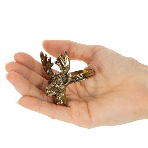 Gold Metal Napkin Rings with Deer Head Design, 6cm, Set of 4 | Floristik24.co.uk