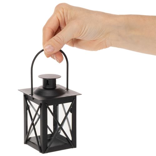 Black Metal Lantern with Handle for Tealights 16cm Set of 2 | Floristik24.co.uk