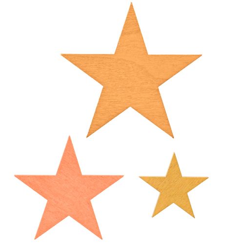 Product Scatter Decoration Stars Wood Orange 3 Colors Ø3.5/5.5/7cm 48 Pcs