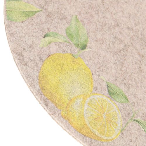 Product Placemat Round Grey Felt Summer Lemon 31cm 2 Pcs