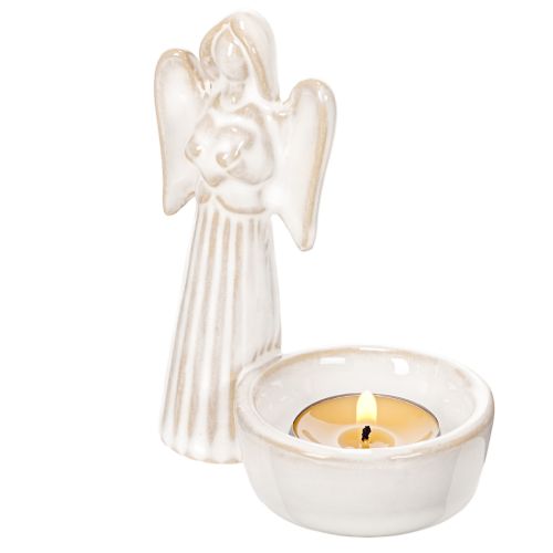 White Ceramic Angel Figurine with Round Tealight Holder, 10 cm, Set of 3 | Floristik24.co.uk