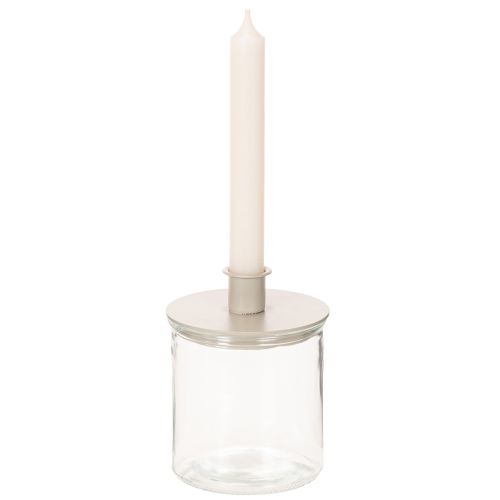 Round Cream-Coloured Metal Candle Holders for Taper Candles 10cm Set of 2 | Floristik24.co.uk