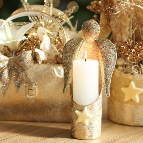 Gold Metal Angel Candle Holder - 27cm Festive Decoration | Floristik24.co.uk