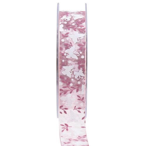 Floristik24 Organza ribbon butterfly gift ribbon pink 25mm 20m