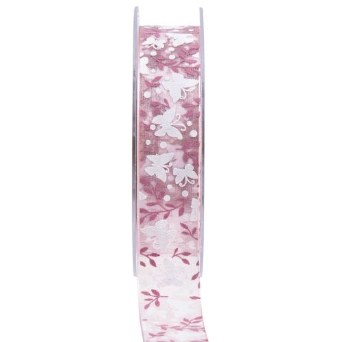 Product Organza ribbon butterfly gift ribbon pink 25mm 20m