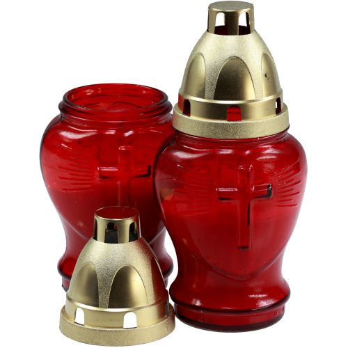 Floristik24 Grave Light Glass Glass Heart Red Memorial Light W8cm H16.5cm 6 Pcs