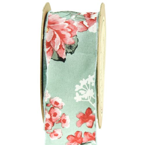 Floristik24 Gift ribbon flowers fabric ribbon turquoise red 40mm 15m