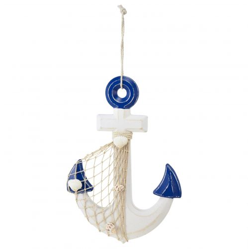 Anchor decorative wooden decorative hanger white blue natural 32x2.5x22cm