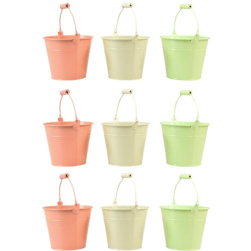 Floristik24 Bucket with handle planter pastel metal Ø10cm H8cm 9pcs