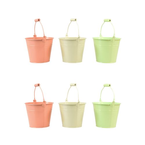 Floristik24 Bucket with handle planter metal pastel Ø14cm H12cm 6pcs