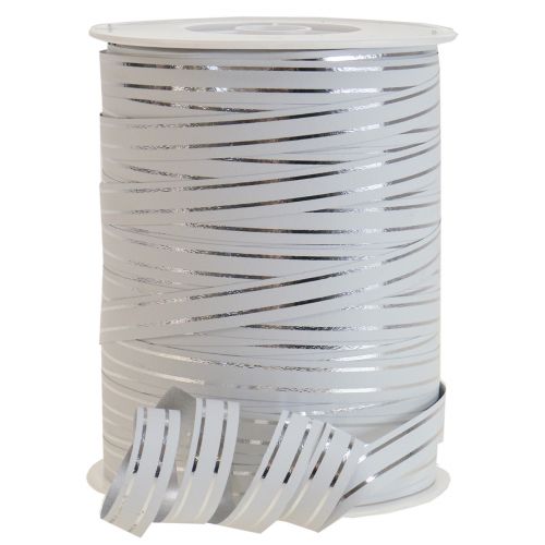 Ruffled ribbon gift ribbon bow ribbon white with silver stripes 10mm 250m