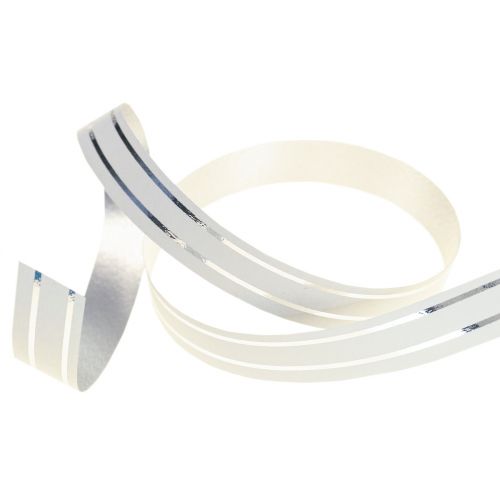 Ruffled ribbon gift ribbon bow ribbon white with silver stripes 10mm 250m