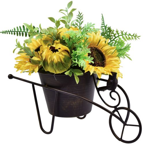 Sunflower artificial flower arrangement wheelbarrow 30cm