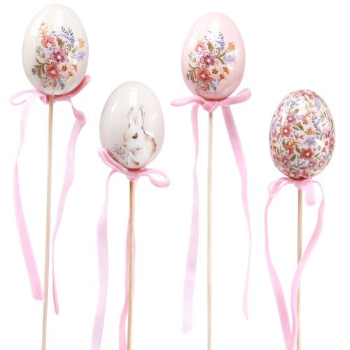 Floristik24 Flower plug Easter eggs on a stick with motifs 4×5.5cm 6pcs