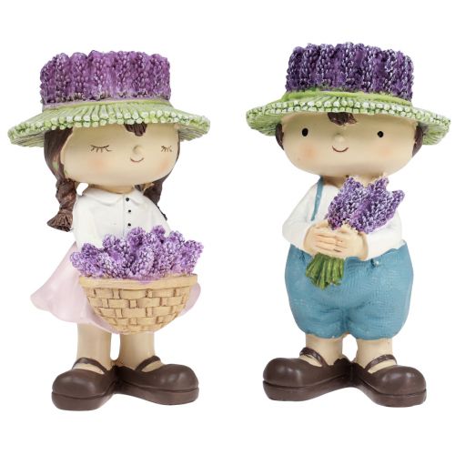 Floristik24 Decorative figures lavender decoration girl boy Ø8.5cm 14.5cm 2pcs