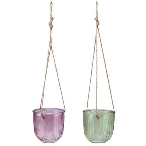 Flower pot glass lantern for hanging purple green 14cm 2pcs