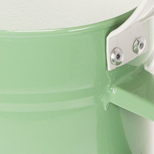 Metal decorative watering can, retro pastel green with white accents, for garden, balcony, and indoor use, 52.5x15x30cm | Floristik24.co.uk