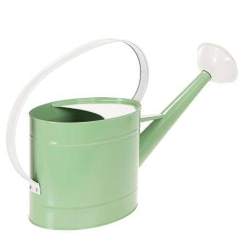 Metal decorative watering can, retro pastel green with white accents, for garden, balcony, and indoor use, 52.5x15x30cm | Floristik24.co.uk